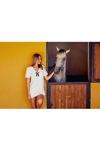 Fiyonklu Derin Yaka Mini Elbise Beyaz BEYAZ