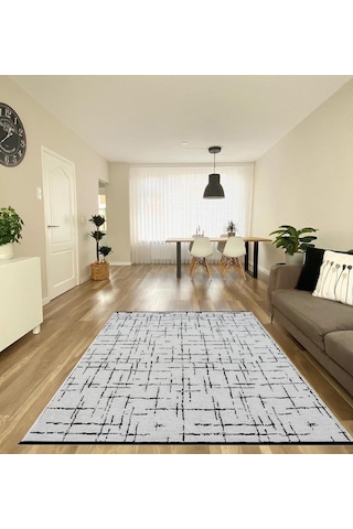 Çam Halı Bodrum Bdr 121 Beyaz Özel Latex Kaymaz Tabanlı Kilim