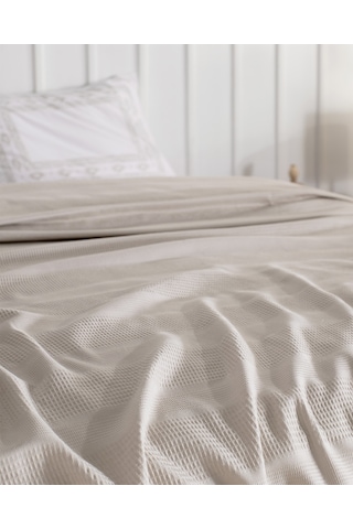 Madame Coco Mathilda Tek Kişilik %100 Pamuk Karde Düz Pike Takımı - Bej 8684427200407 Ekru