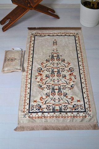 Çantalı Fermuarlı Desenli Seccade Kp001 Krem