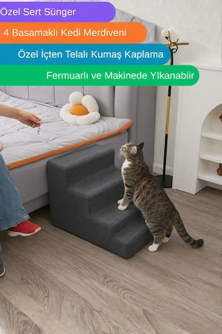 Miralay Özel Sünger Ve Özel Kumaşlı 4 Basamaklı Basamaklı Kedi Köpek Merdiveni