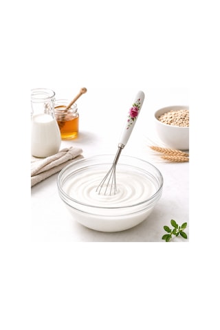 Bakgelal. Porselen Saplı 20 Cm Paslanmaz Çelik Mutfak Çırpıcısı Kek Hamur Yumurta Çırpıcı Beyaz