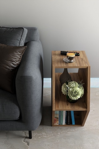 Alpa Ev Mobilya Altıgen Tasarım Yan Sehpa, Modern Koltuk Yanı Ve Dekoratif Kitaplık, Salon Sehpası Beyaz Atlantik Çam