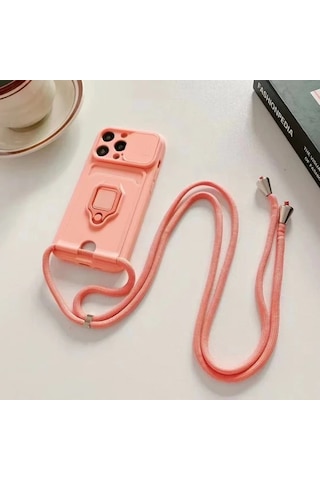 Honeybeeshop Mor İphone Uyumlu 16 Pro Max Kılıf Tam Koruma Yumuşak Kapak Makaron Boyun Askılı Düşmeye Dayanıklı Kabuk