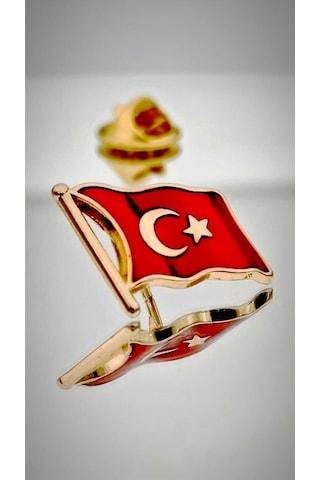 Yörük Tasarım Türk Bayrağı Altın Kaplama Yaka Rozeti 3d 3 Boyutlu Dalgalı Altın