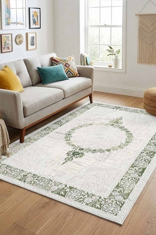 Yıkanabilir Kaymaz Taban Dijital Baskılı Halı Ve Yolluk Leke Tutmaz Salon & Mutfak Halısı - 1464 Yeşil