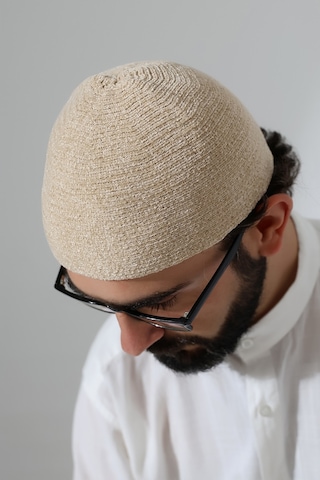 Kışlık Kadife Takke Düz Desen - Krem Krem