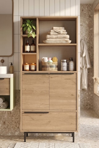 Yurudesign Ocean Banyo Dolabı Çok Amaçlı Dolap 3 Kapaklı Metal Ayaklı Sepet On9C-S Kahverengi