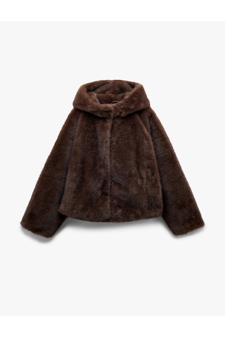 Koton Kapüşonlu Cepli Oversize Suni Kürk Kaban Kahverengi 6wak00206ew Kahve