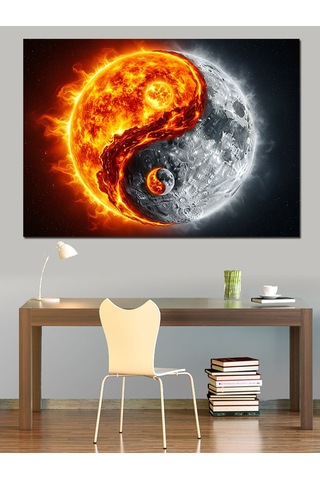 Ateş Ve Buz Yin Yang Dekoratif Kanvas - Mdf Ahşap Tablo