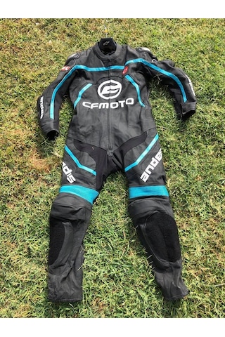 Andes Turkuaz Deri Tek Parça Motosikletçi Tulumu