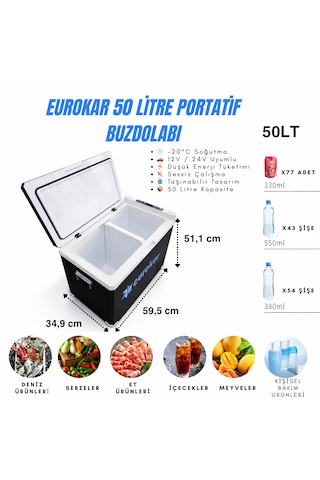 Eurokar Araç Buzdolabı 50 Lt Hacimli 12 V-24 V