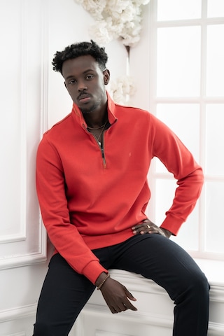 San&Fa Regular Fit Biyeli Fermuarlı Dik Yaka Armürlü Pamuklu Sweatshirt Nar Çiceği