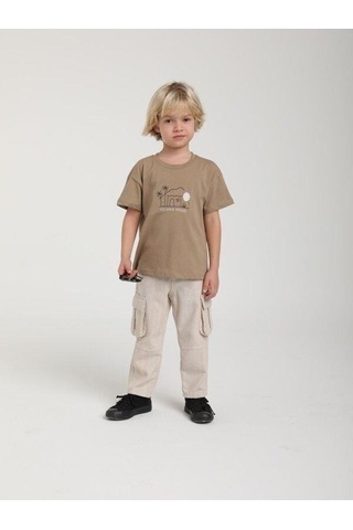 Erkek Çocuk Kargo Cepli Keten Pantolon-15656 Bej