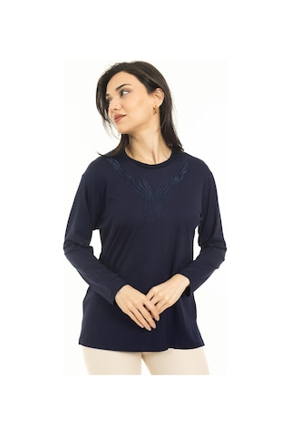 Yeni Sezon Kadın Orta Yaş ve Üzeri Yeni Desen Triko Yaka Likralı Anne Penye Bluz 30520-lacivert