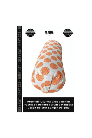 Premium Oturma Grubu Renkli Yastık Ev Dekoru Turuncu Mandala Desen Bolster Sünger Dolgulu