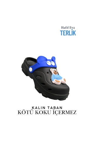 Sermoda Gözlük Desen Ayıcıklı Eva Çocuk Plaj Havuz Terlik Sabo Terlik Siyah Mavi