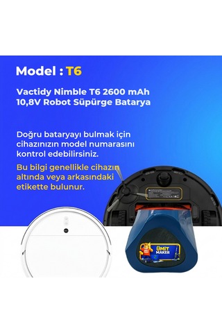 Vactidy Nimble T6 2600 Mah 10,8v Robot Süpürge Batarya