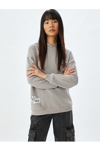 Koton Snoopy Kapüşonlu Sweatshirt Arkası Baskılı Şardonlu Lisanslı Gri 5wal10189ık