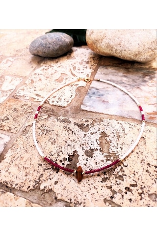 GOLD KAPLAMA SİTRİN TAŞI FUŞYA BONCUK KOLYE-KOL122 Çok Renkli