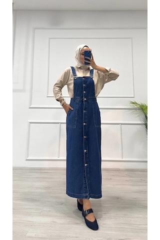 Etekli Salopet Enzim Süper Taş Yıkama Koyu Mavi D2521 Mavi