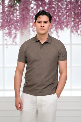 Advante Slimfit Spor Örgü Kumaş Tek Düğme Polo Yaka T-shirt Kahverengi