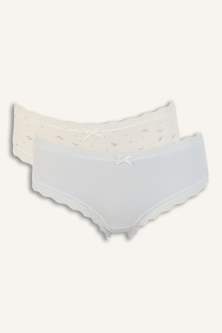 Defacto Dantel Ve Fiyonk Detaylı Ribana 2li Slip Külot I4000ax26auer98 Ekru-er98
