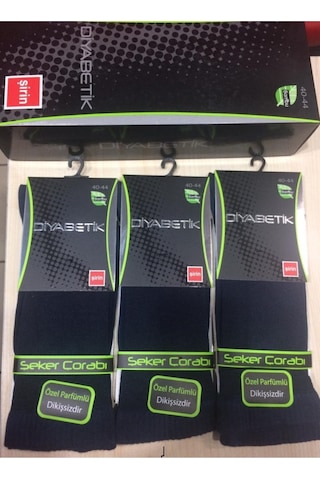Şirin Diyabetik Şeker Çorabı Bambu Dikişsiz Lacivert Renk Erkek 3 Adet Lacivert