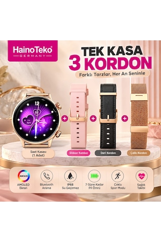 Hainoteko-24 Mini Amoled 3 Kordon Setli Akıllı Saat (Distribütör Garantili)