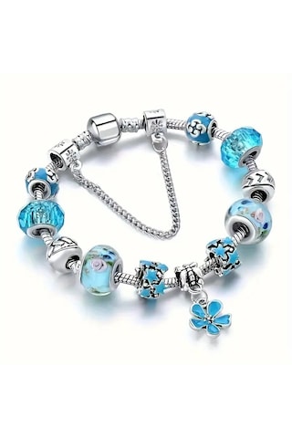 Blue Flowers Yonca Şans Charm Bileklik