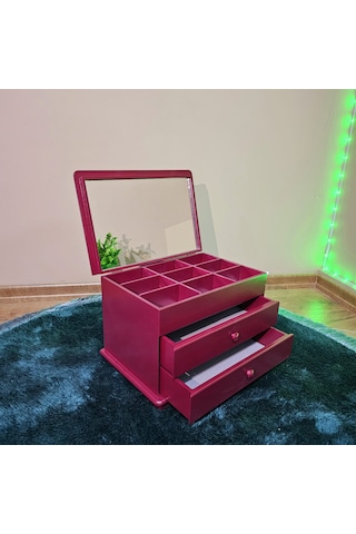 Aynalı 2 Çekmeceli Bölmeli Dekoratif Takı Saat Kutusu