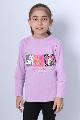 Hçm Kız Çocuk Uzun Kollu Tshirt 4 Mevsim Bisiklet Yaka Cool Edition Baskılı D45 Lila