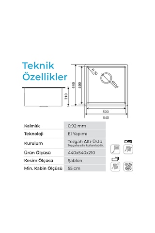 Crauf Venüs 3054 Mat Inox 50x40 Tezgah Altı Paslanmaz Çelik Mutfak Eviyesi Inox