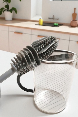 2 Li Silikon Bardak Ve Kavanoz Yıkama Fırçası Uzun Saplı 28 Cm Gri Temizleme Fırçası Biberon Yıkama Fırçası