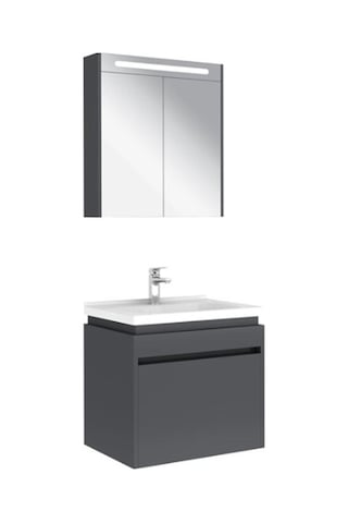 Kale Idea 2.0 65 Cm Tek Çekmeceli Set Parlak Antrasit Lavabo Dolabı + Aynalı Dolap