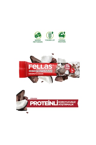 Fellas Yüksek Protein Bar - Hindistan Cevizi 45g x 12 Adet