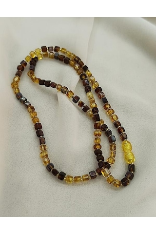 Kolye Kehribar Amber Doğaltaş Küp Kesim Karışık Renkli Yetişkin Kolyesi Kahverengi