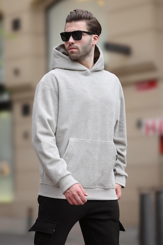 Madmext Boyalı Gri Kapüşonlu Cep Detaylı Polar Erkek Sweatshirt 7093 Gri