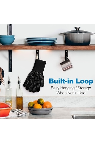 Novahub Isıya Dayanıklı Eldiven 1 Çift Yanmaz Fırın Eldiveni - Kesilmeye Dayanıklı Siyah Siyah