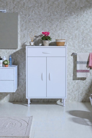 Eliusta Taha 60 Cm 3 Bölmeli Beyaz Çok Amaçlı Dolap 2 Raflı Banyo Mutfak Dolabı 60x88x32,5 Cm Düzenleyici Beyaz