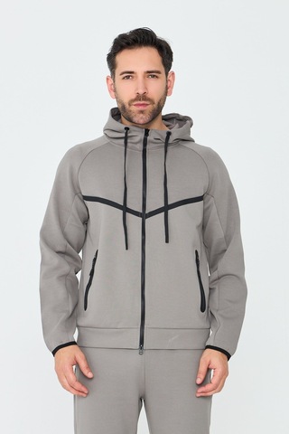 White Stone Gri Cepli Kapüşonlu Fermuarlı Erkek Sweatshirt Grey