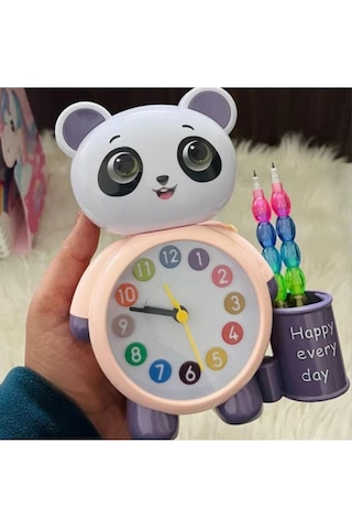 Panda Tasarımlı Saat Kalemlik Kızlar Ve Erkekler İçin Yatak Odaları Ve Oyun Odaları Saati Yavruağzı