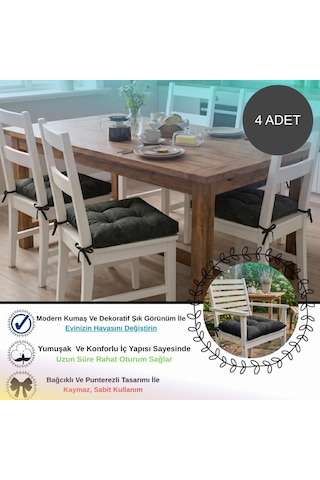 4 Adet - 40x40 Cm Lüks Süet Dokulu Antasit Sandalye Minderi - %100 Silikon Elyaf Dolgulu Yıkanabilir Minder Antrasit - Gri