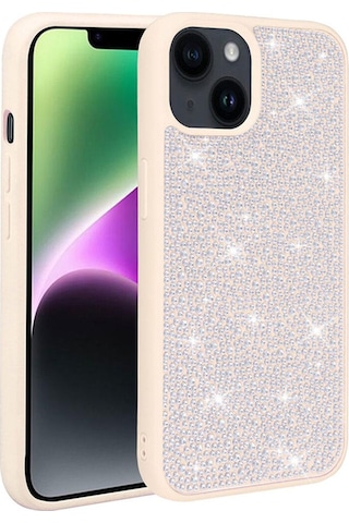 Apple Uyumlu iPhone 14 Kılıf Parlak Taşlı Tasarım Zore Ston Kapak Beyaz