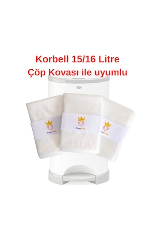 Korbell 15 L ve 16 L Uyumlu  Yerli Çöp Poşeti 1500 Bez Kapasiteli 3 Adet