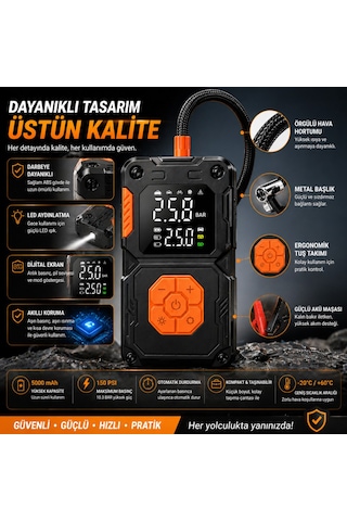 5000 mAh Taşınabilir Hava Pompası Kompresör 3 Ü 1 Arada Akü Takviye Powerbank Dijital Ekran 150 Psı Araç Lastik Şişirme Cihazı