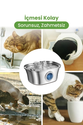 3.2 L Çiftli Paslanmaz Çelik Kedi Köpek İçin Otomatik Su Pınarı Su Çeşmesi Su Sebili Sessiz Pompalı