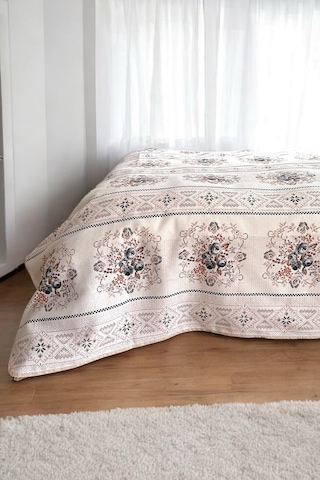 Alla Turca Tek Kişilik Kanaviçe Desenli Pike Gri 160x240 Cm %100 Pamuk Gri