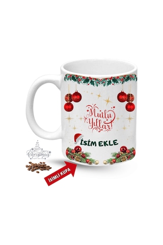 Yılbaşı Hediyesi Mutlu Yıllar Christmas İsimli Baskılı Porselen Kupa Bardak Beyaz