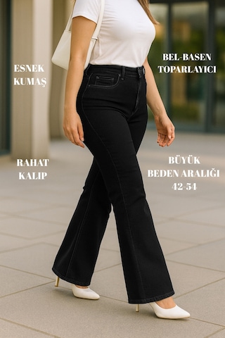 Cedy Denim Cedy Denım - Kadın Büyük Beden İspanyol Paça Yüksek Bel Skinny Fit Likralı Pantolon C628 Siyah